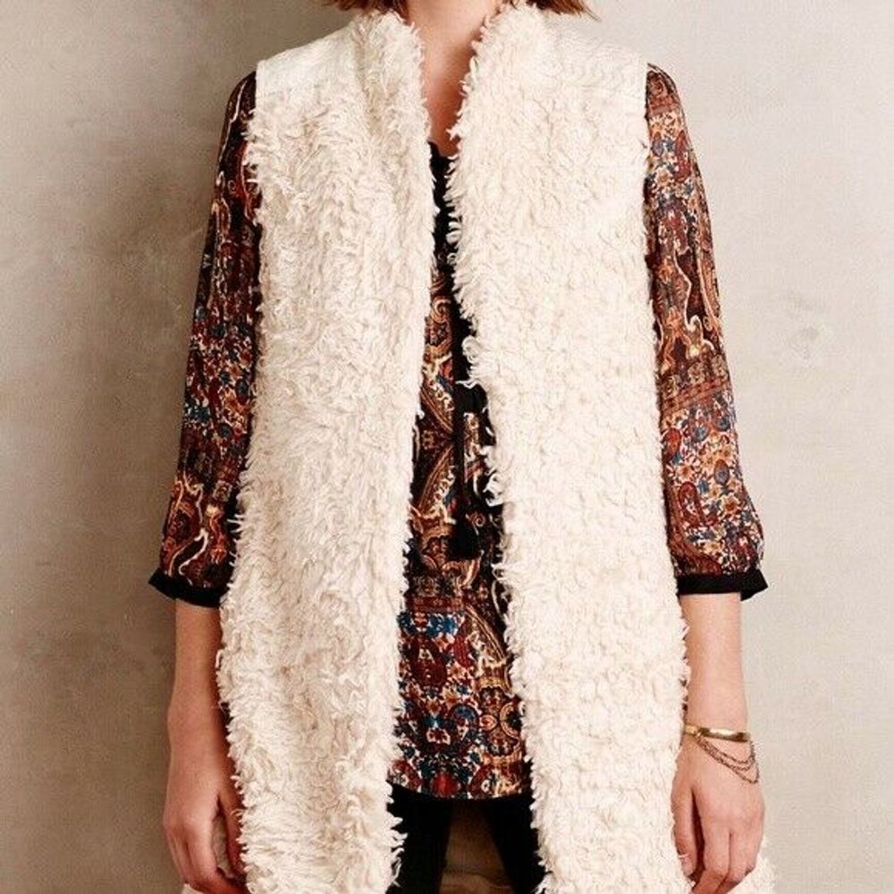 Hei Hei Anthropologie Embroidered Sherpa Vest